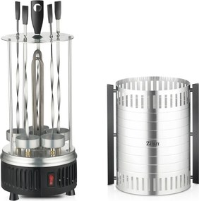 Gratar vertical Zilan ZLN5565 argintiu, putere 900W, rotatie automata, 5 bete pentru frigarui