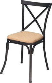 Scaun dining din metal și textil, bej, cu spătar în X și șezut tapițat, 83,5 x 46,5 x 44 cm, „Lorraine”