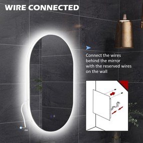 kleankin Oglindă de Perete cu Lumină LED în 3 Culori și Funcție Anti-Aburire, 81x51x4.5 cm, Transparent | Aosom Romania