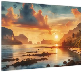 Tablou pe sticlă - Priveliște de pe plajă (70x50 cm)