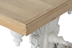 Măsuță de cafea shabby chic din lemn, finisaj alb antichizat și blat natural, 110 x 65 x 46 cm, „Élise"