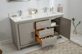 Set Mobilier Baie Superior 60, Include Dulap Baza cu Lavoar Dublu și 2 Oglinzi, 150 cm, Gri