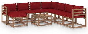 Set mobilier de gradina cu perne rosu vin, 9 piese Bordo, 3x colt + 4x mijloc + suport pentru picioare + masa, 1