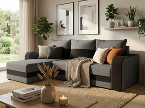 Coltar extensibil reversibil in forma de L VALERIO 238x140 cm, gri deschis/bej + 2 perne GRATUIT