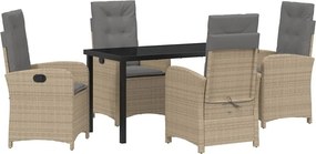 vidaXL Set de masă pentru grădină cu pernă 5 pcs Bej poliratan