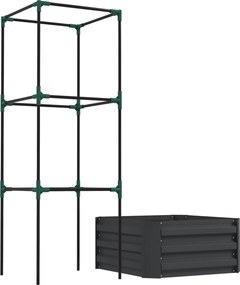 Outsunny Pat înălţat cu spalier cutie de plantare cu suport, fund deschis, rezistent la intemperii, 61 cm x 61 cm x 140 cm, Gri închis | Aosom Romania