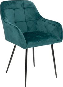 Fotoliu de dining verde inchis LOREN VELVET cu picioare negre