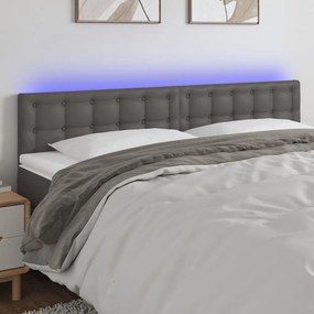 3121718 vidaXL Tăblie de pat cu LED, gri, 180x5x78/88 cm, piele ecologică