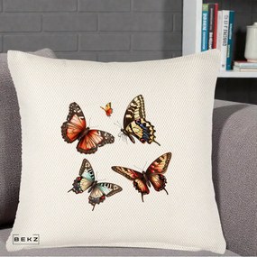 Perna Decorativa Colectie Fluturi Multicolori, 40x40 cm, Crem Reliefat, Husa Detasabila, Perna Inclusa, BEKZ®