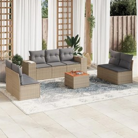 vidaXL Set canapele de grădină, 8 piese, cu perne, bej, poliratan