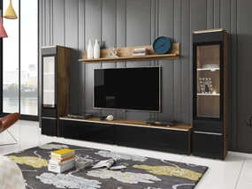 Mobilier living Selwyn II (wotan + Negru lucios ) (iluminat LED Alb). 1054051
