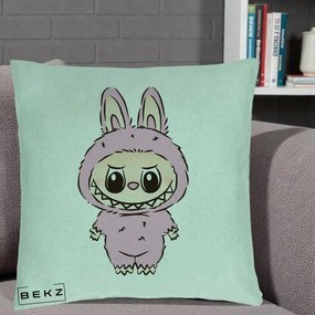 Perna Personalizata Labubu Mov Pastel, 40x40 cm, Verde Menta, Husa Detasabila, Perna Inclusa, BEKZ®