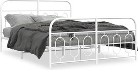 vidaXL Cadru de pat metalic cu tăblie, alb, 135x190 cm