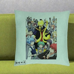 Perna Personalizata Assassination Classroom Grup Complet Anime, 40x40 cm, Verde Menta, Husa Detasabila, Perna Inclusa, BEKZ®