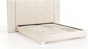 Pat cu somieră şi iluminare LED, 160x200, ţesătură Velvet bej, ALTESA