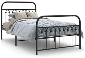 376612 vidaXL Cadru pat metalic cu tăblii de cap/picioare, negru, 100x190 cm