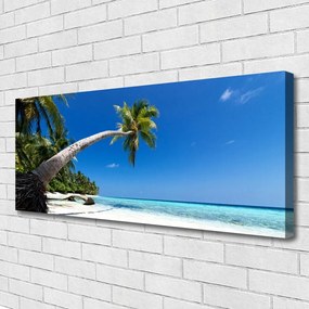 Tablou pe panza canvas Plaja Palm Tree Sea Peisaj Maro Verde Albastru