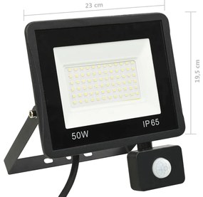 Proiector LED cu senzor, 50 W, alb rece 50 w, 1, Alb rece, Alb rece