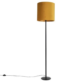 Lampă de podea neagră cu nuanță de velur ocru cu aur 40 cm - Simplo
