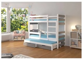 Pat Supraetajat 3 Persoane Cu Saltea KARLO Gri/Alb 80x180cm