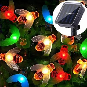 Instalație solară de Crăciun cu 50 albinuțe, 6 metri, exterior, alb cald