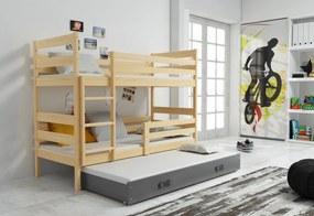 Supermobel Pat supraetajat RAFAL 3 + saltea + somieră GRATIS, 80x160 cm, pin, alb