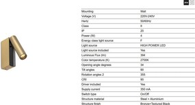 Aplica cu reader LED directionabil stil minimalist CRONOS bronz