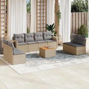 vidaXL Set canapele de grădină, 9 piese, cu perne, bej, poliratan