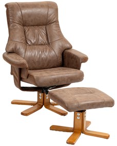 HOMCOM Fotoliu de Relaxare cu Taburet, Rotativ 360°, Înclinabil 135°, Husă Respirabilă, 78 x 82,5 x 109 cm, maro | Aosom Romania