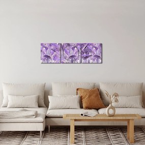 Tablou - Frunze violet în tencuială (cu ceas) (90x30 cm)