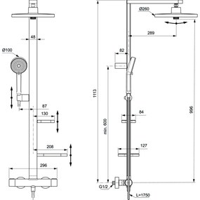 Coloana de dus cu baterie termostatata Ideal Standard Alu+ argintiu mat Argintiu mat