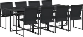 vidaXL Set mobilier de grădină, 9 piese, negru, textilenă