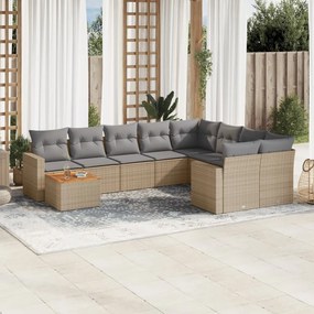 vidaXL Set canapele de grădină, 10 piese, cu perne, bej, poliratan