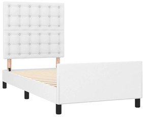 Cadru de pat cu tablie, alb, 100x200 cm, piele ecologica Alb, 100 x 200 cm, Nasturi de tapiterie