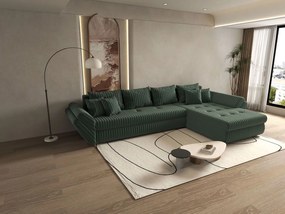 Colțar extensibil dumonde cu ladă de depozitare si sezut confortabil din spuma high-density, Loana XL Ambience Verde II 335x185 cm