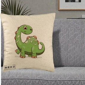 Perna Decorativa Brontosaur Verde Simpatic, 40x40 cm, Bej, Husa Detasabila, Perna Inclusa, BEKZ®