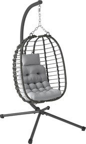 Outsunny Fotoliu Suspendat din Ratan cu Cârlig, Perne Căptușite și Tetieră, 122x104x188 cm, Gri Deschis | Aosom Romania