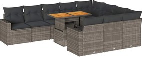 vidaXL Set canapele de grădină cu perne, 11 piese, gri, poliratan