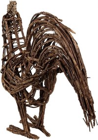 Figurină decorativă cocoș, din rattan, maro, 34x15x39 cm