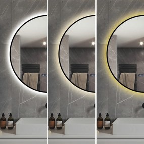 Oglindă LED Touch Premium, Dezaburire, Rama Negra, 3 Tipuri Lumină 60 cm