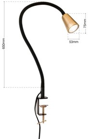 Orion - Lampă de birou flexibilă cu clemă DOTTY 1xGU10/10W/230V alamă/neagră