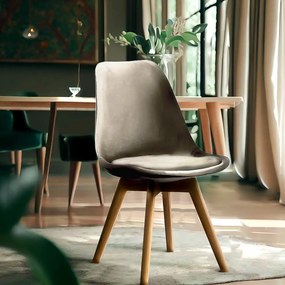 Scaun living din catifea si picioare lemn BUC 242V bej