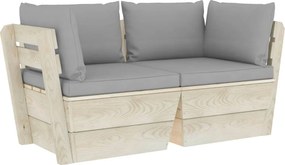 vidaXL Canapea grădină din paleți, 2 locuri, cu perne, lemn de molid