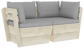 3063385 vidaXL Canapea grădină din paleți, 2 locuri, cu perne, lemn de molid