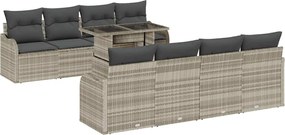 vidaXL Set de canapele pentru grădină 9 pcs Gri deschis Rattan poli