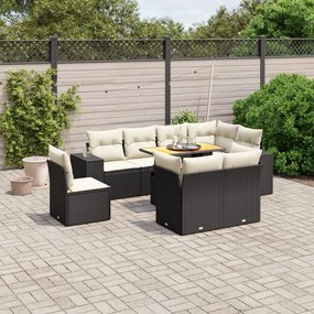 vidaXL Set mobilier de grădină cu perne, 9 piese, negru, poliratan
