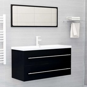 Set mobilier de baie, 2 piese, negru, PAL Negru, cu oglinda, 1