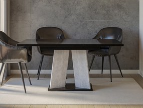 Masă sufragerie extensibilă 120 cm Jeremias (lucios Negru + beton) (pentru 4-6 persoane). 1105344