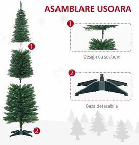 HOMCOM Brad Artificial de Crăciun cu Crengi Realiste, Brad Înalt și Îngust cu Bază din Plastic, Ø46x150 cm, Verde | Aosom Romania