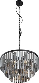 Candelabru modern negru cu sticlă fumurie, 9 lumini - Amel